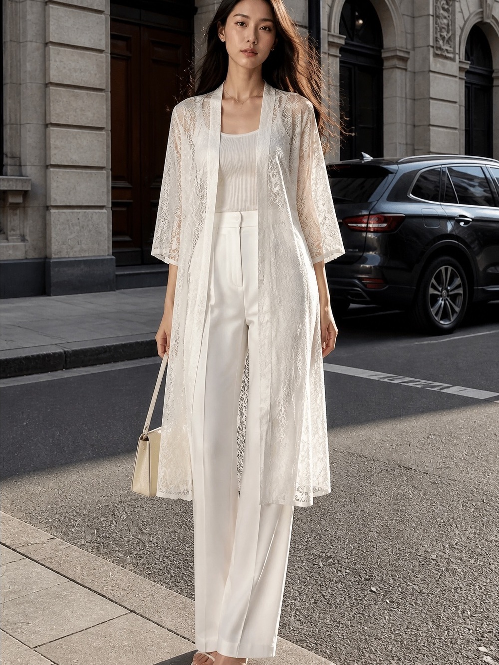 Express Women’s M/L Ivory Lace Duster Bohemian Style Layering NWT Lightweight